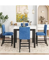 5-Piece Counter Height Dining Table Set - Blue Velvet Chairs