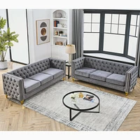Modern Grey Velvet Sofa Set with Metal Legs
