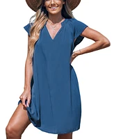 Cupshe Women's V-Neck Short Sleeve Mini Cover-Up Dress