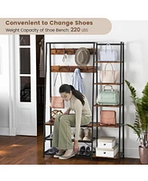 Costway 1 Pc 5-In-1 Entryway Coat Rack Storage Shoe Bench Freestanding Wooden