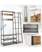 Costway 1 Pc 5-In-1 Entryway Coat Rack Storage Shoe Bench Freestanding Wooden