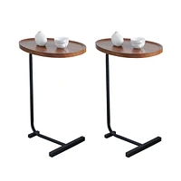 Streamdale Furniture 2 Pieces Brown Cshaped Side Table, Small Sofa Table For Small Spaces, Living Room, Bedroom