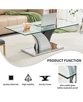 Simplie Fun Modern Dining Table with Tempered Glass and Artistic Mdf Legs