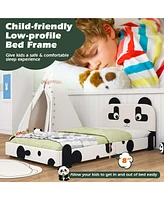 Costway Twin Size Kids Bed Toddler Upholstered Low Profile Bed Frame with Panda Headboard