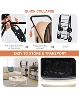 Sugift 4-in-1 Double Pet Stroller with Detachable Carrier and Travel Carriage-Beige