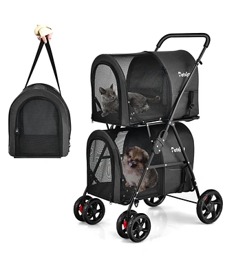Sugift 4-in-1 Double Pet Stroller with Detachable Carrier and Travel Carriage-Black