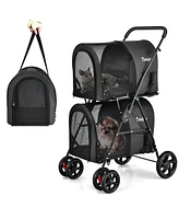 Sugift 4-in-1 Double Pet Stroller with Detachable Carrier and Travel Carriage-Black