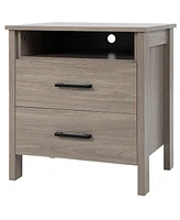 Sugift Modern Wood Grain Nightstand with Cable Hole and Open Compartment-Natural