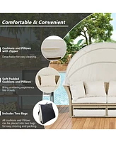 Simplie Fun Wicker Double Daybed with Canopy & Pillows