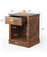 Sugift Compact Nightstand with Drawer and Open Compartment-Brown