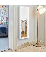 Sugift Door Hanging Mirror Jewelry Armoire with Full Length Mirror and 6 Drawers