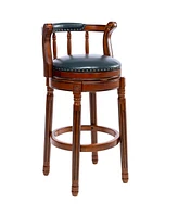 Simplie Fun Bar Stools Seat Height 29.5" Leather Wooden Bar Stools(Dark Blue 1 Piece)