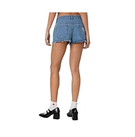 Edikted Women's Fern Mid Rise Denim Shorts