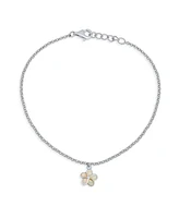 Bling Jewelry Created White Synthetic Opal Inlay Plumeria Flower Anklet Link Chain Ankle Bracelet For Women Sterling Silver Adjustable