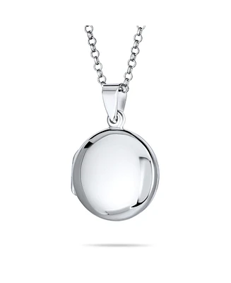 Bling Jewelry Medium Simple Dome Round Circle Photo Lockets For Women That Hold Pictures Polished .925 Silver Locket Necklace Pendant