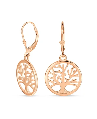 Bling Jewelry Oval Disc Tree of Life Dangle Earrings 14K Rose Gold Plated Sterling Silver
