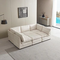 Luxury Convertible Corduroy Sectional Sofa in Beige