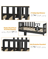 Costway Kids Toddler Wood Bed Bedroom Furniture w/ Guardrails