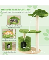 Slickblue 38 Inch Cute Cat Tree for Indoor Cats with Fully Wrapped Sisal Scratching Posts-Green