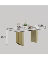 Streamdale Furniture 0.47" Thick Sintered Stone Composite Tempered Glass Top Dining Table With Stainless Steel Base