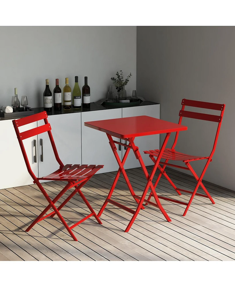 Streamdale Furniture 3 Piece Patio Bistro Set Of Foldable Square Table And Chairs