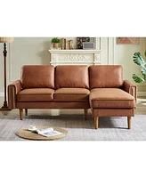 Simplie Fun 82.2"L-Shape Sofa Couch With Chaise Mid-Century Copper Nail Right Chaise, Brown