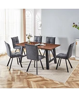 Simplie Fun 63" Walnut Rectangle Dining Table Set, Seats 4-6