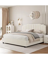 Simplie Fun Lift Up Velvet Beige Queen Size Bed