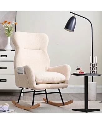 Streamdale Furniture Modern High-Backed Rocking Chair in Teddy Material