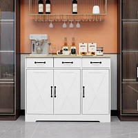 White Farmhouse Buffet Cabinet with Drawers and Doors