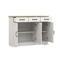 White Farmhouse Buffet Cabinet with Drawers and Doors
