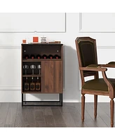 Sugift Wine Storage Cabinet Buffet Sideboard with Adjustable Shelf and Sliding Door