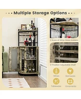 Sugift Industrial Corner Bar Cabinet with Glass Holder and Adjustable Shelf