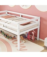 Streamdale Furniture Twin Low Loft Bed With Slide, Ladder, Safety Guardrails, No Box Spring Needed, White