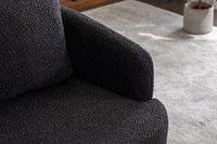 Boucle Fabric Swivel Accent Chair With Soild Wood Round Brown Base Leg