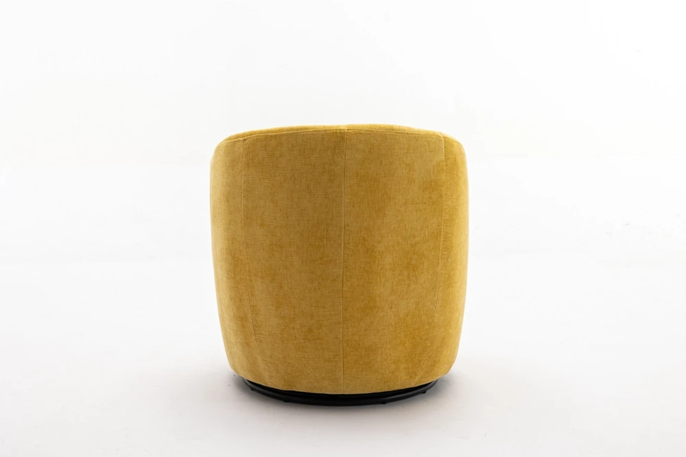 Chenille Fabric Swivel Accent Armchair Barrel Chair With Black Powder Coating Metal Ring, Yellow