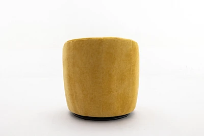 Chenille Fabric Swivel Accent Armchair Barrel Chair With Black Powder Coating Metal Ring, Yellow