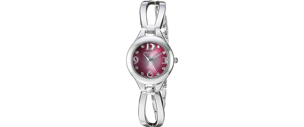 Timetech Women's Fashion Silver-Tone Bangle Bracelet Watch with Pink Dial