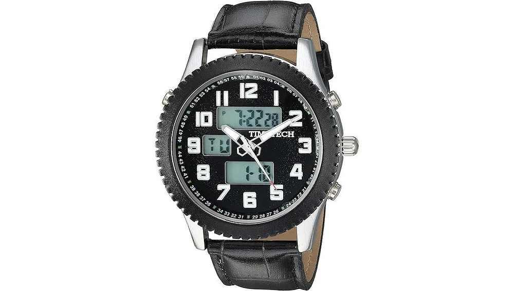 Timetech Men's Alarm Sport Analog Digital Metal Case Watch with Black Strap