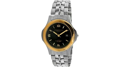 Timetech Men's Stainless Steel Two-Tone Black Dial Bracelet Watch