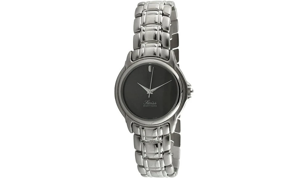 Swiss Edition Men's Luxury Silver Clean Black Dial Dress Watch