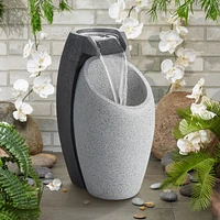 John Timberland Waterfall Modern Outdoor Floor Water Fountain with Led Light Plug-in Gray Black Faux Stone 25" for Yard Garden Patio Backyard Deck Hom
