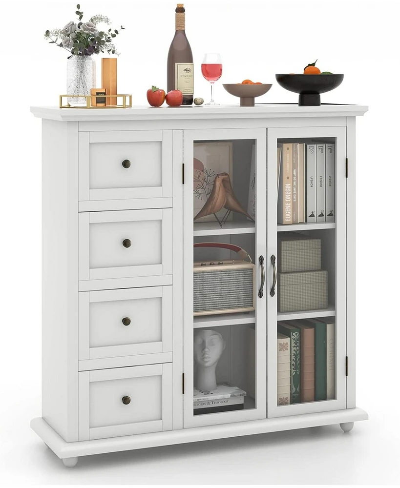 Sugift Buffet Sideboard Table Kitchen Storage Cabinet with Drawers and Doors