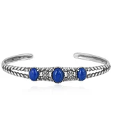 American West Jewelry Sterling Silver Genuine Lapis 3 Stone Cuff Bracelet Small - Large