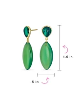 Bling Jewelry Unique Linear Malachite Green Natural Onyx Rhombus Shape Tear Drop Multi- Party Dangling Earrings in Gold Plated