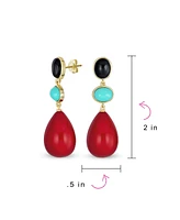 Bling Jewelry Unique Geometric Dangling Teardrop Ball Multi Shape Oval & 3 Multi-Tier Natural Gemstone Party Earrings for Women 1