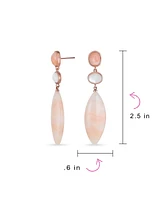 Bling Jewelry Unique Long White Mop Pastel Pink Natural Aventurine Rhombus Oval Shape 3 Tier Party Dangling Earrings Gold Plated