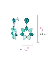 Bling Jewelry Elegant Statement Teal Green Blue Apatite Brazil Amazonite Medallion of Floral Petals Flower Drop Earrings Rhodium Plated Brass