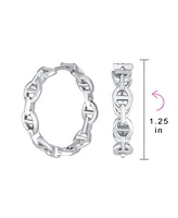 Bling Jewelry Classic Round Paper Clip Link Open Anchor Puff Mariner Chain Link Hoop Earrings Silver Gold Plated 1.25 Inch