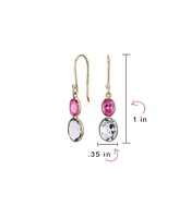 Bling Jewelry Classic Elegant 10K Gold Faceted Briolette Bezel Set Double Oval Natural Amethyst Pink Sapphire Dangle Drop Earrings Wire Fish Hook